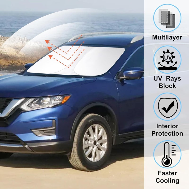 LHFLIVE Windshield Sun Shade Compatible with 2014-2020 Nissan Rogue Accessories (NOT for Rogue Sport & 2021 Rogue 3rd Gen. T33) Sunshade Sun Visor Protector - Image 2